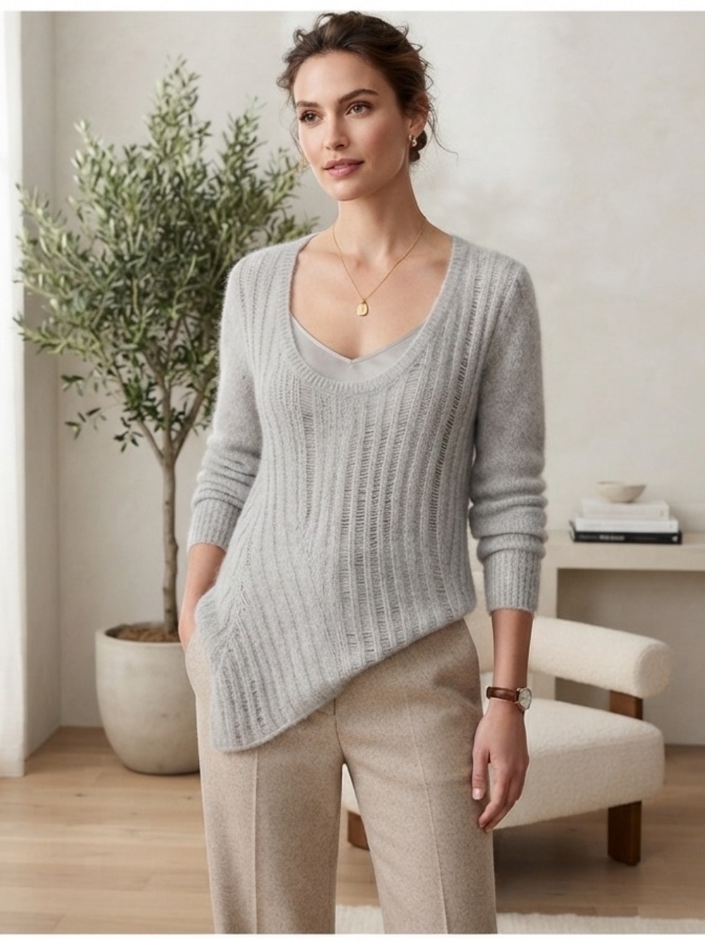 Inhabit gray asymmetrical cashmere sweater
